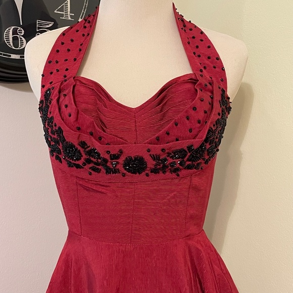 Trashy Diva Lena Ribbed Rayon Crimson siz 02 NWT Black beading halter neck - Picture 3 of 10